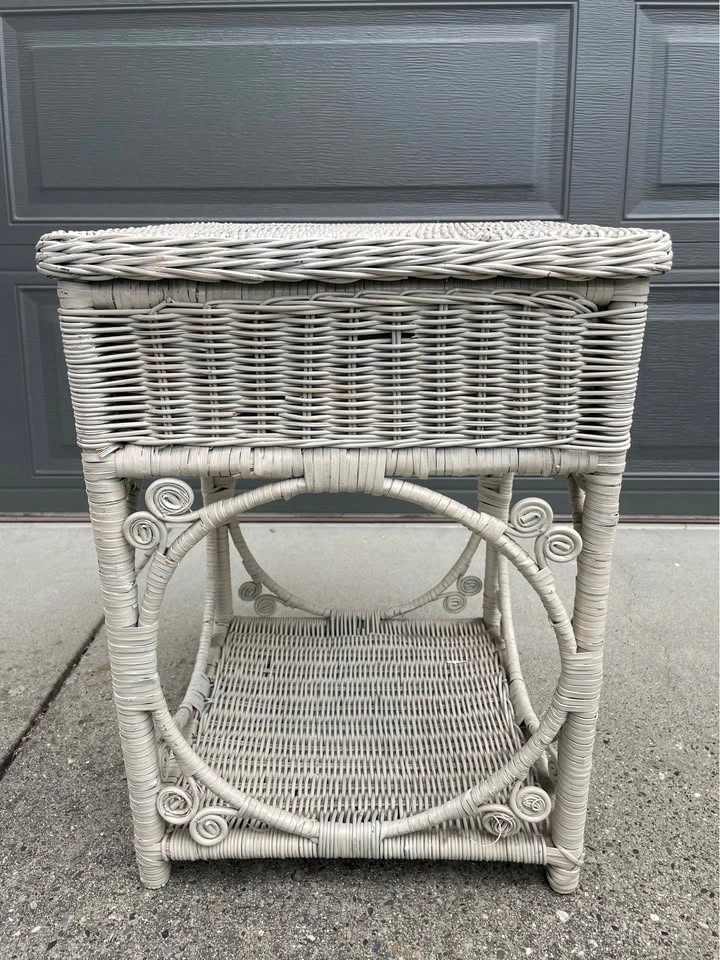 Vintage White Rattan night/side table with drawer - photo 2