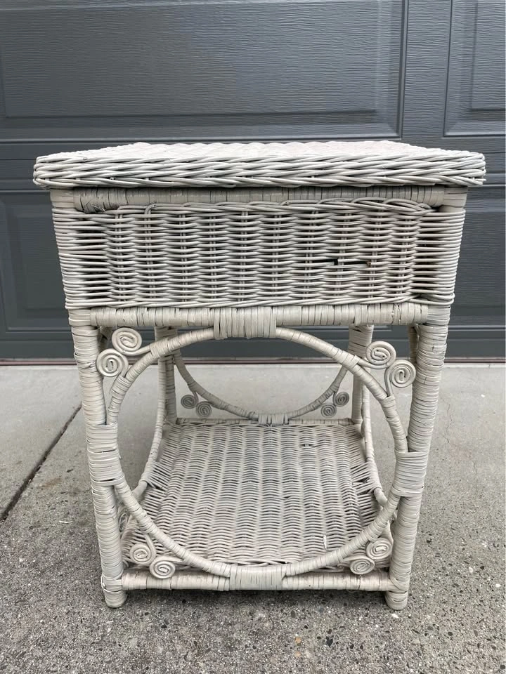 Vintage White Rattan night/side table with drawer - photo 3