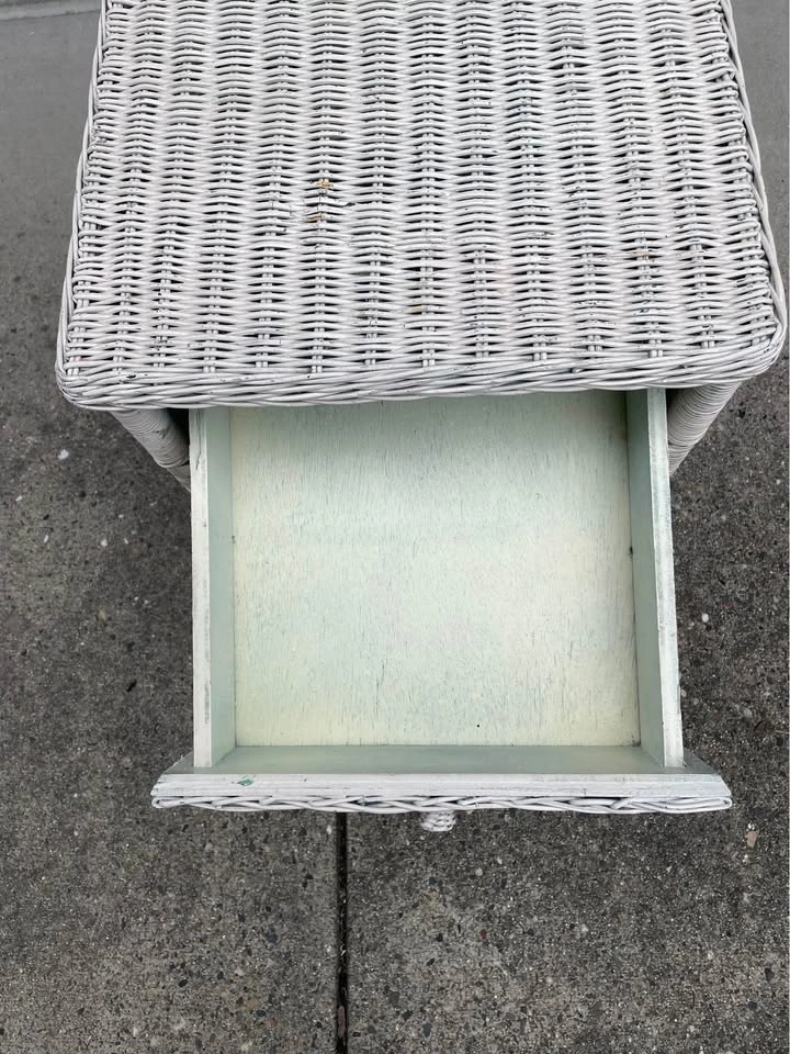 Vintage White Rattan night/side table with drawer - photo 5