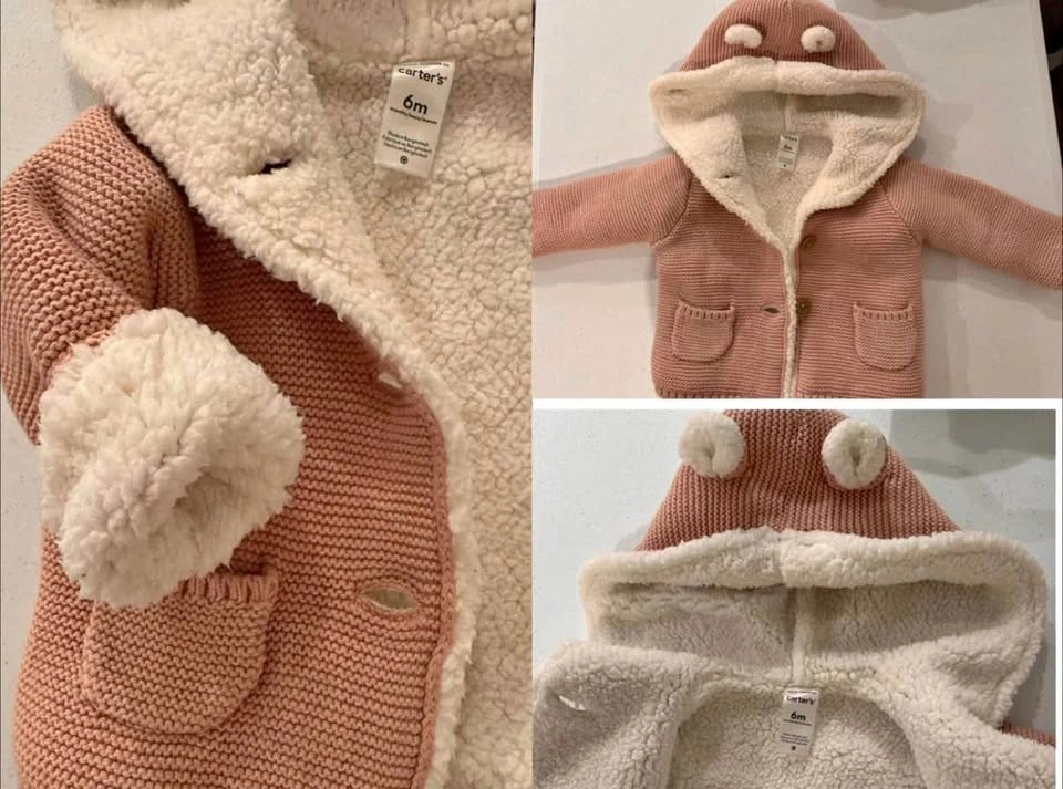 Carter's Baby Girl Pink Sherpa Lined Knit Hoodie 6M