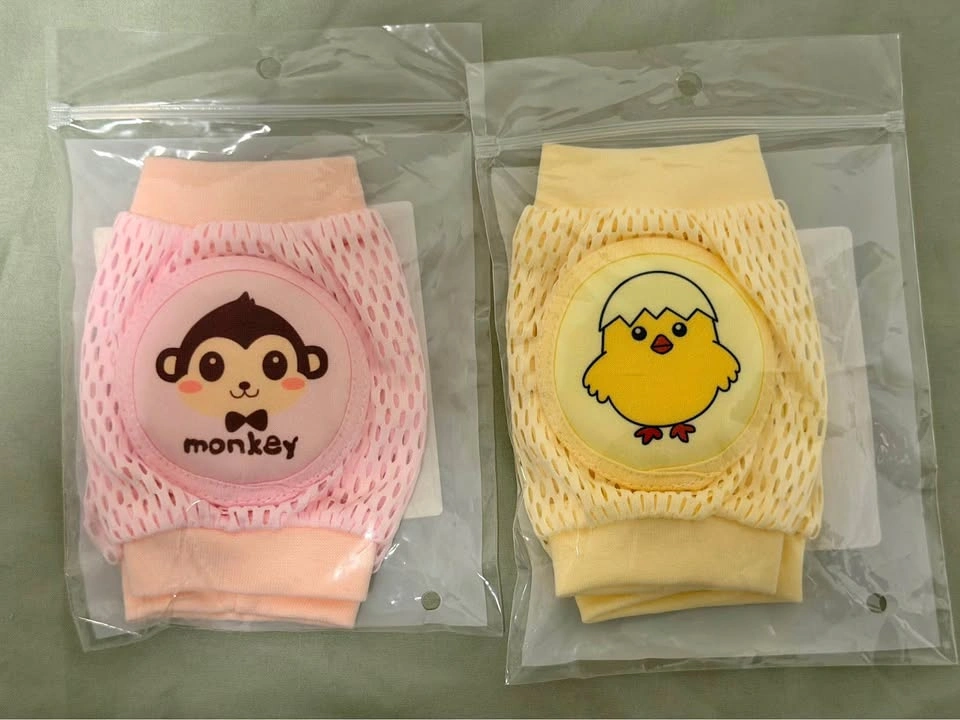 Baby Crawling Knee Pads - Pink Monkey and Yellow Chick
