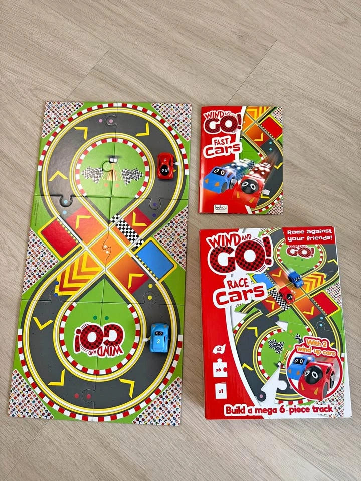 Wind and Go! Race Cars Track Set with Wind-Up Cars and Books