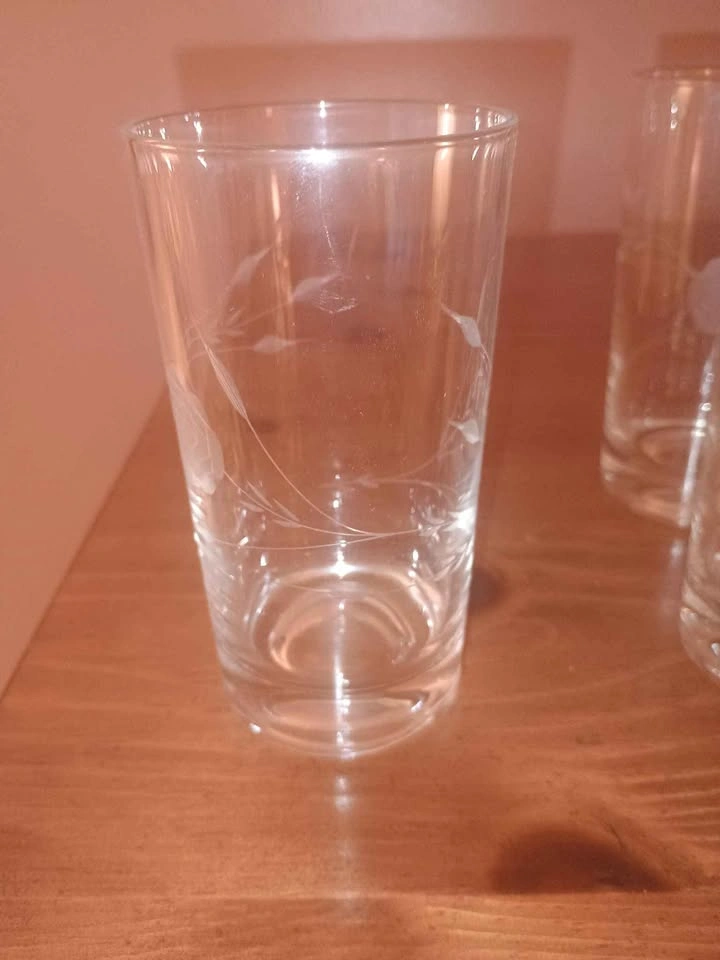 8x Vintage MCM Hand Etched Highball Glasses Roses and Wheat - photo 4