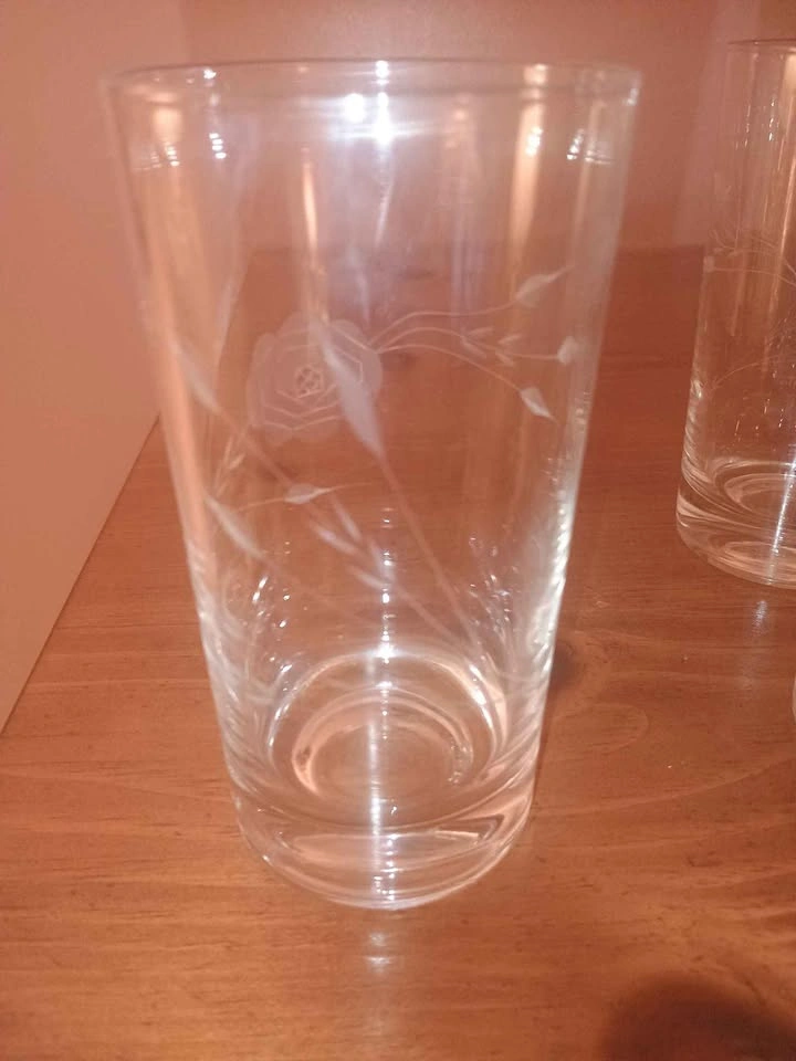 8x Vintage MCM Hand Etched Highball Glasses Roses and Wheat - photo 5