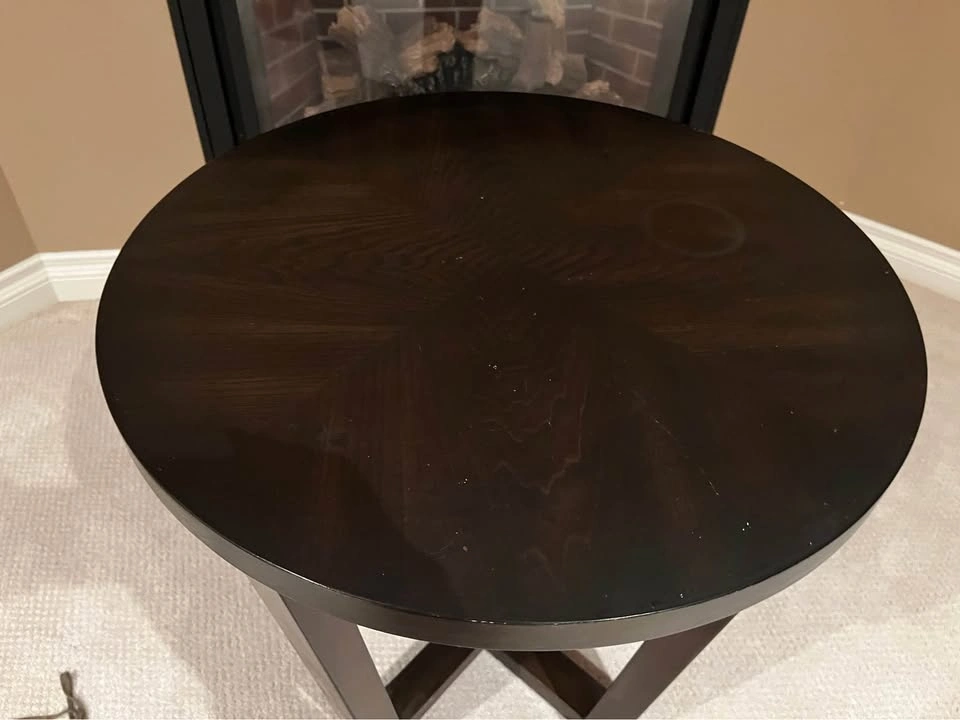 Round Espresso Wood End Table - photo 2