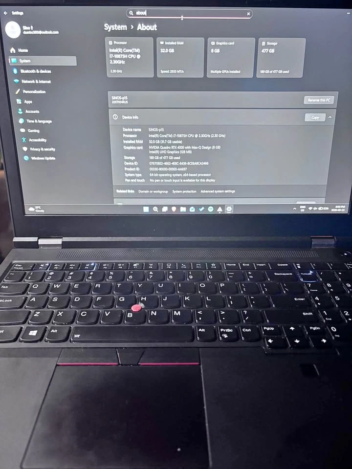 Lenovo ThinkPad P15 Gen 1 - i7-10875H, 32GB RAM, RTX 4000