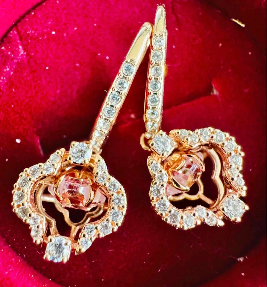 Rose Gold-Tone Pink Stone Floral Drop Earrings