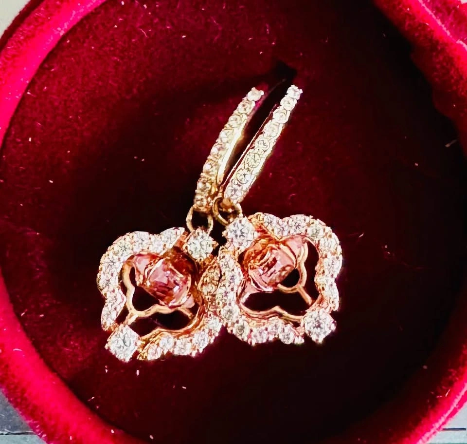 Rose Gold-Tone Pink Stone Floral Drop Earrings - photo 2