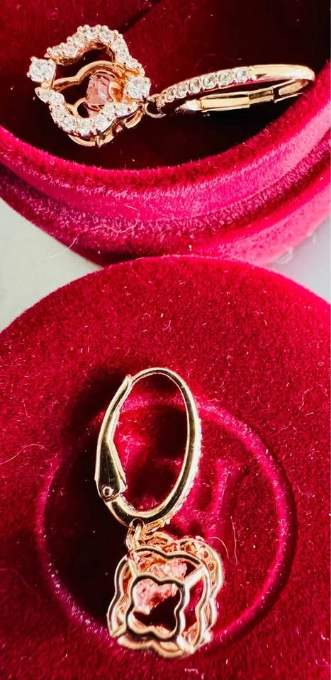 Rose Gold-Tone Pink Stone Floral Drop Earrings - photo 3