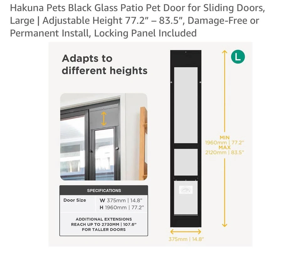 New Hakuna Pets Black Glass Patio Pet Door, Large - photo 5