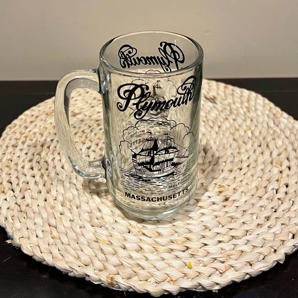 Beer stein mug ships heavy clear glass ‘Plymouth’ Massachusetts - photo 2
