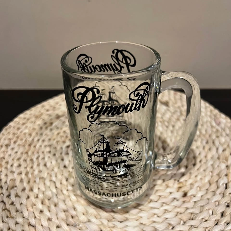 Beer stein mug ships heavy clear glass ‘Plymouth’ Massachusetts - photo 3