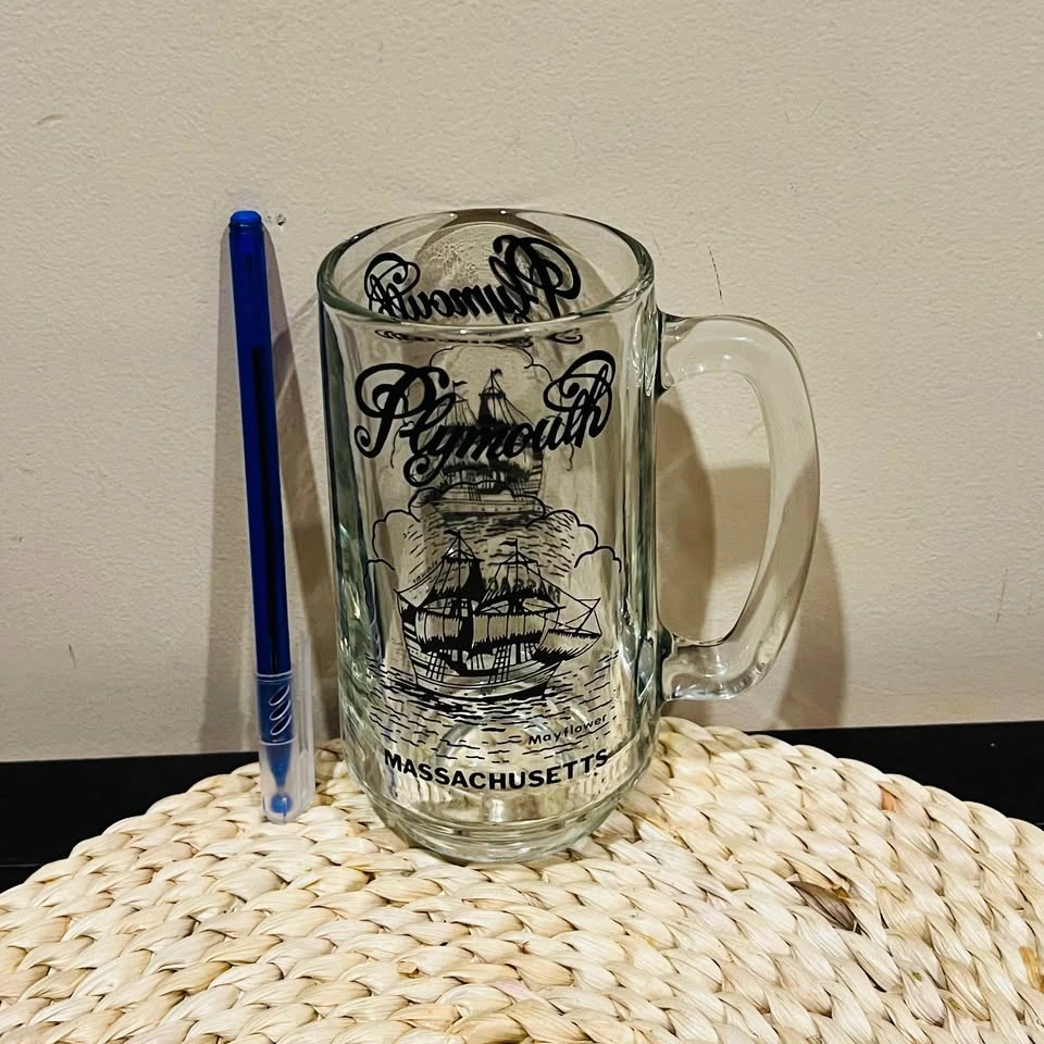 Beer stein mug ships heavy clear glass ‘Plymouth’ Massachusetts - photo 4