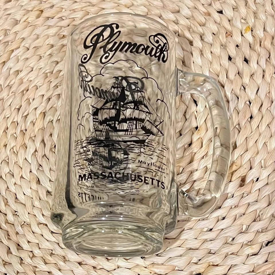 Beer stein mug ships heavy clear glass ‘Plymouth’ Massachusetts - photo 5