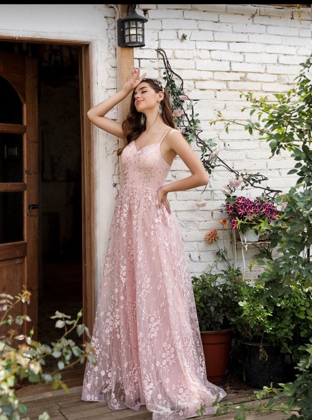 Pink floral lace maxi dress