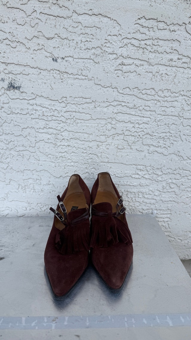 Vintage Casadei Burgundy Suede Fringe Heels – Size 6 - photo 2