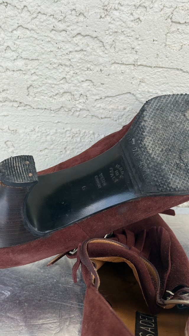 Vintage Casadei Burgundy Suede Fringe Heels – Size 6 - photo 3
