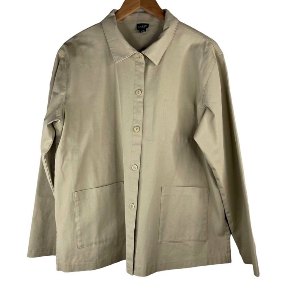 Button Front Eileen Fisher Collared Long Sleeve Shacket Jacket