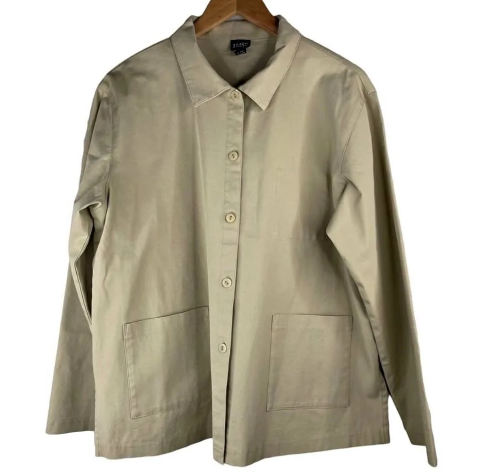 Button Front Eileen Fisher Collared Long Sleeve Shacket Jacket thumbnail