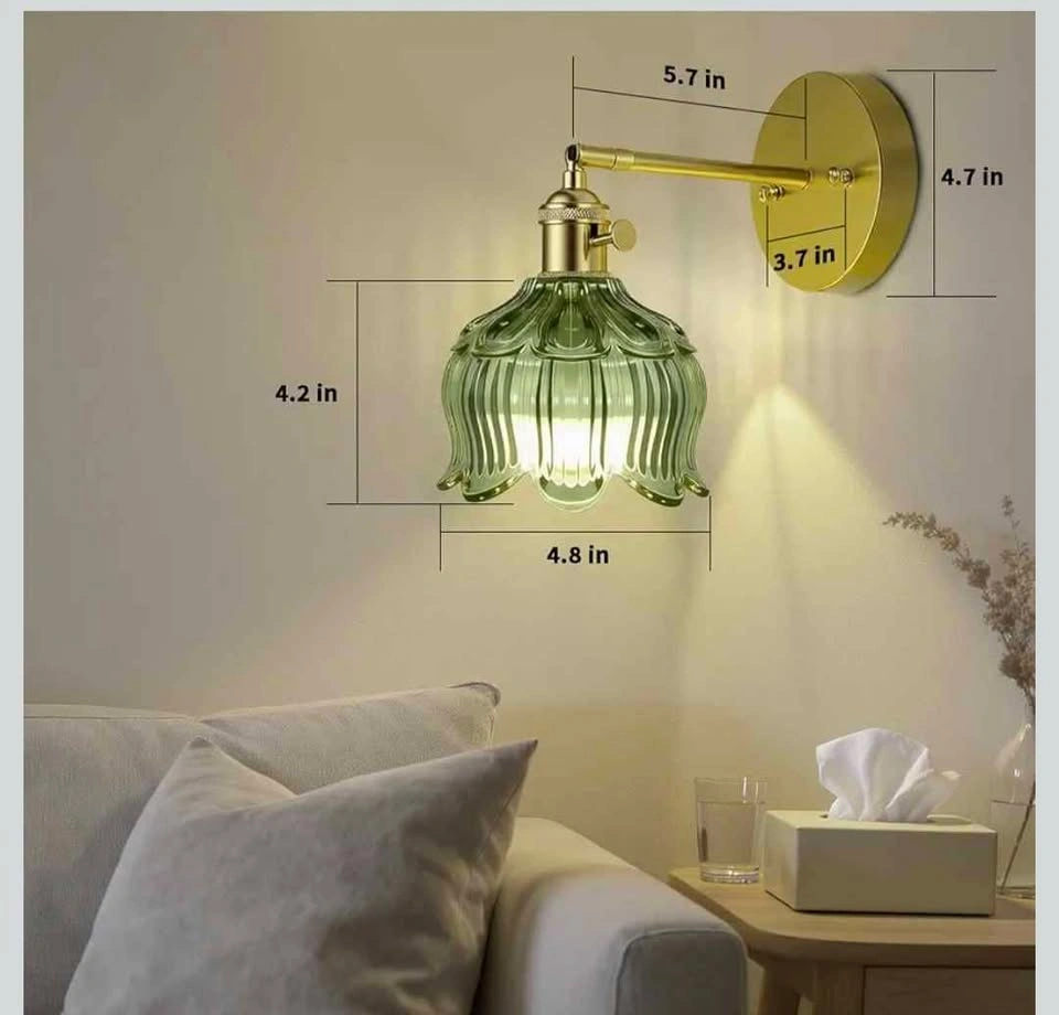 NEW - Pair of Vintage Style Brass Wall Sconces with Green Glass - photo 2
