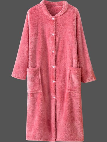 Women Plush Fleece Robe Long Bathrobe with Pockets
