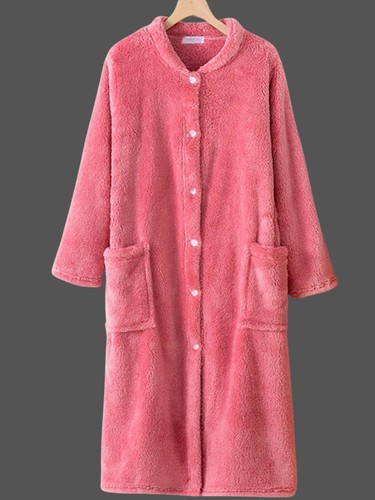 Women Plush Fleece Robe Long Bathrobe with Pockets - photo 3