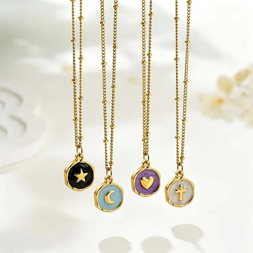 Stainless Steel Resin Inlay Necklace Cross Heart Star Moon Penda