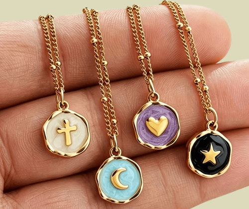 Stainless Steel Resin Inlay Necklace Cross Heart Star Moon Penda - photo 2