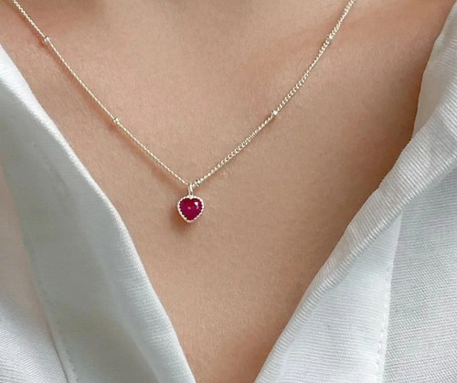 925 Sterling Silver Red Garnet Pendant Necklace for Women - photo 2