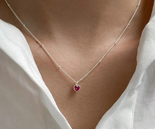925 Sterling Silver Red Garnet Pendant Necklace for Women - photo 4