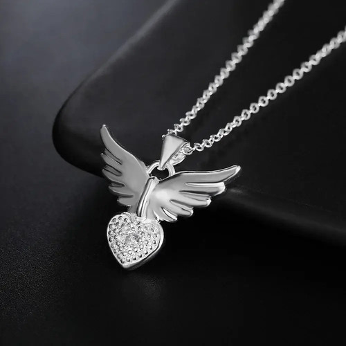 Heart Wings 925 Sterling Silver CZ Zircon Pendant Necklace - photo 4