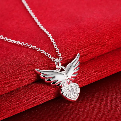 Heart Wings 925 Sterling Silver CZ Zircon Pendant Necklace - photo 5