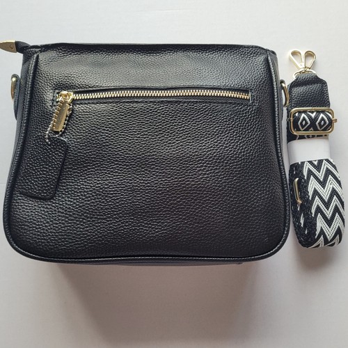 Women’s Black Tote Crossbody Bag with Patterned Strap - photo 3