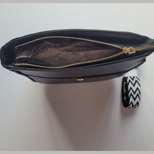 Women’s Black Tote Crossbody Bag with Patterned Strap - photo 4