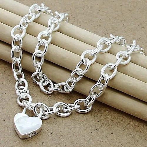 925 Sterling Silver Heart Pendant Necklace Women’s Bold Link Cha - photo 5
