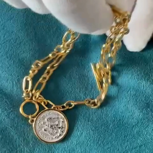 Waterproof Gold Tone Vintage Coin Medallion Pendant Necklace - photo 2
