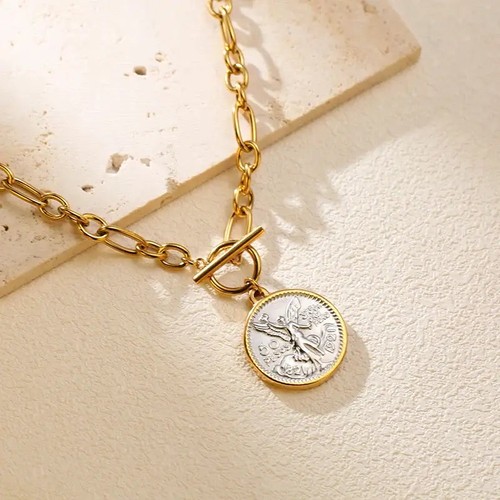Waterproof Gold Tone Vintage Coin Medallion Pendant Necklace - photo 4