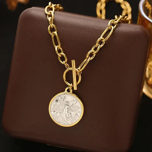 Waterproof Gold Tone Vintage Coin Medallion Pendant Necklace - photo 5