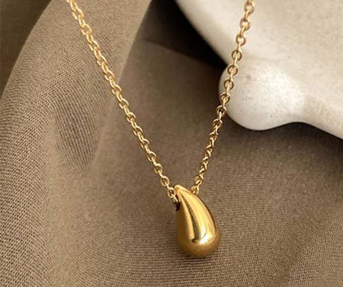 Classic Teardrop Necklace in 18K Gold-Plated Steel