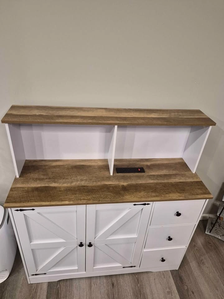 Farmhouse Bar Cabinet with Hutch and Power Outlet - photo 2