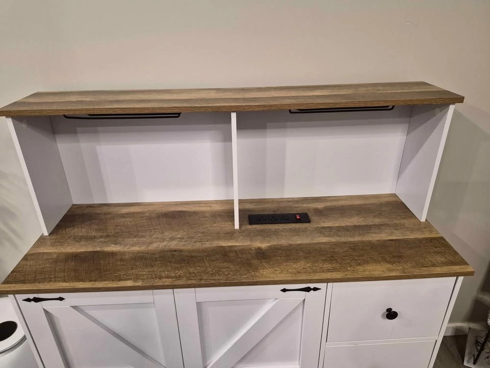 Farmhouse Bar Cabinet with Hutch and Power Outlet - photo 3