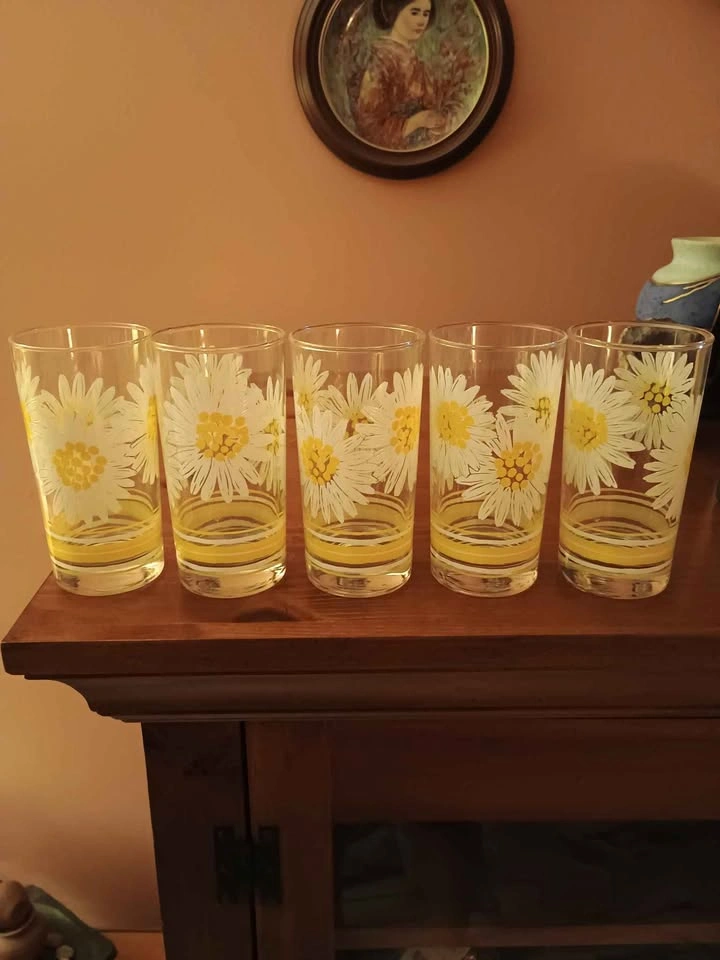 5x Vintage Daisy Glasses Pokee Bartlett Collins Yellow White - photo 2