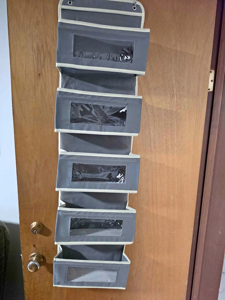 Brand New Unused Grey 5-Pocket Over-the-Door Hanging Organizer