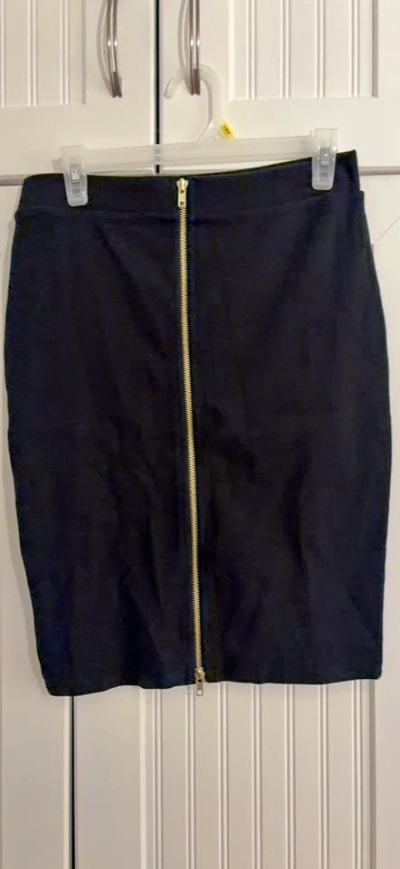 Black Pencil Skirt with Gold Zipper