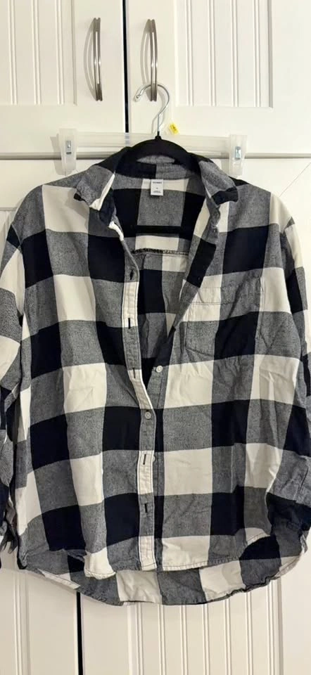 Old Navy Black White Plaid Flannel Shirt M
