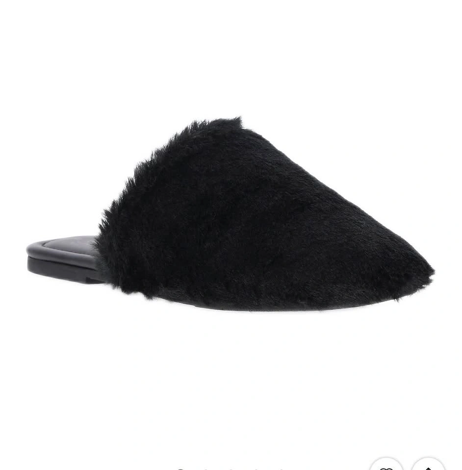 NEW Time and Tru Women’s Faux Fur Mules / Slides – Black (7) - photo 2