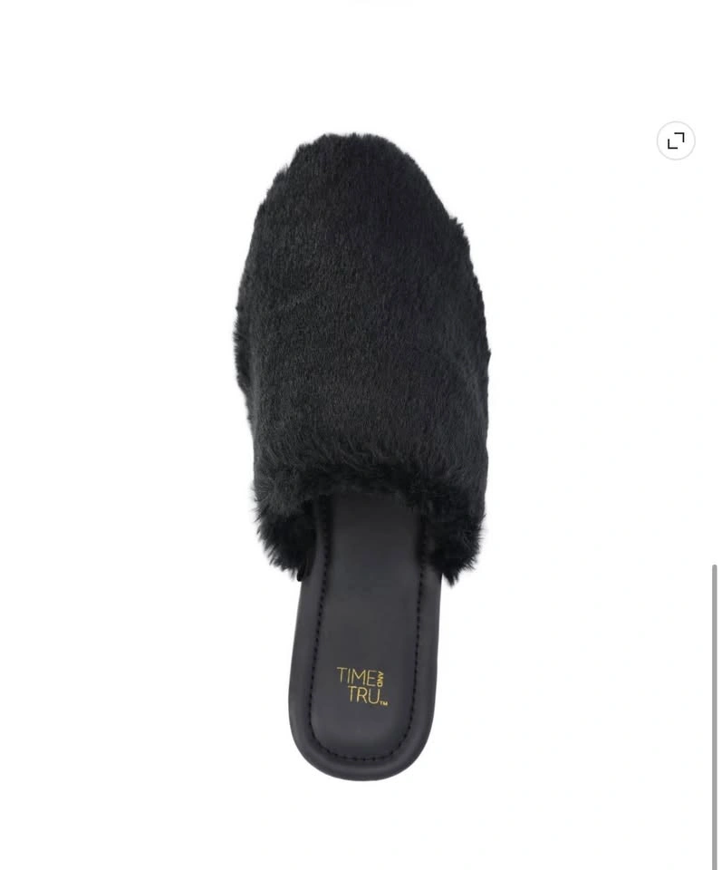 NEW Time and Tru Women’s Faux Fur Mules / Slides – Black (7) - photo 3