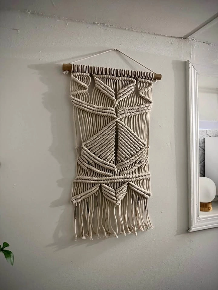 Boho Macrame Wall Hanging – Geometric Cotton Rope Tapestry