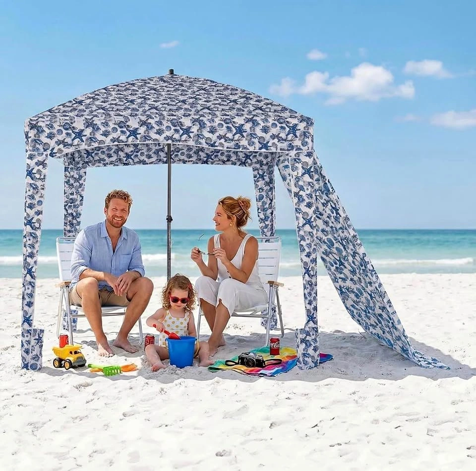 NEW 6x6 ft Beach Cabana Canopy Tent with Wall & Carry Bag