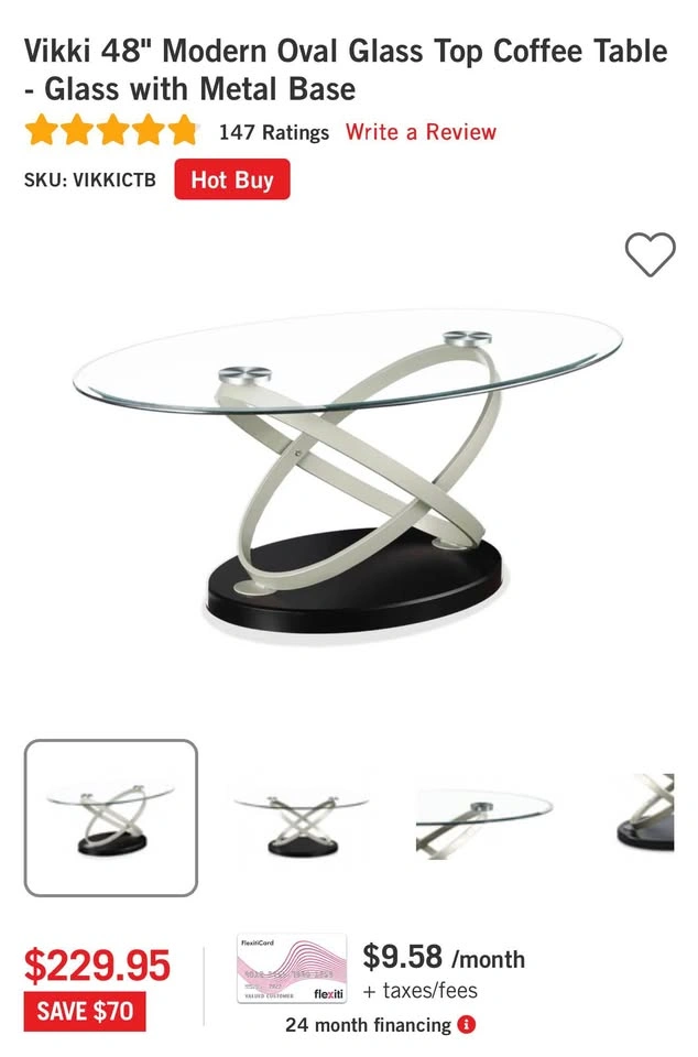 Vikki 48" Modern Oval Glass Top Coffee Table - photo 2